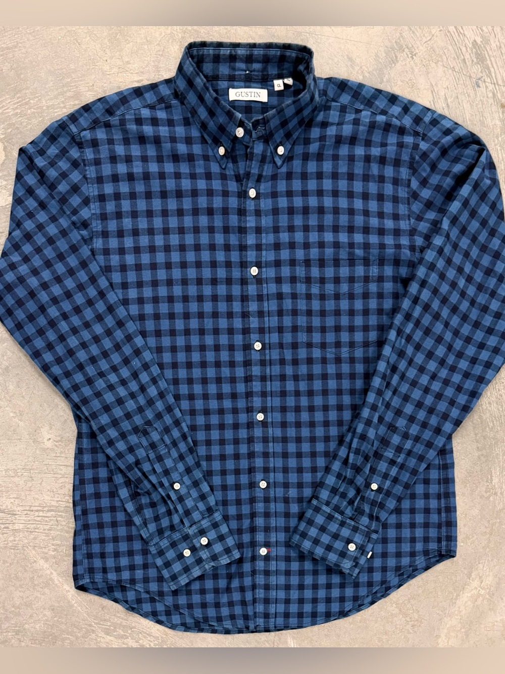 GUSTIN Blue and Navy Checks Button-Down Shirt - XL